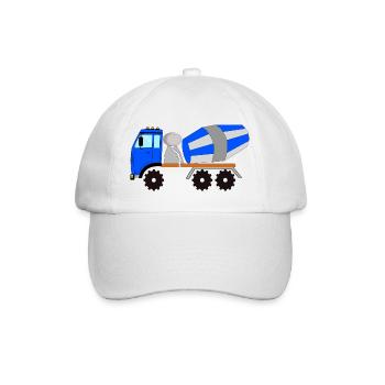 Blue-gray concrete mixer, construction site vehicle - Baseball Cap - white/white - Front