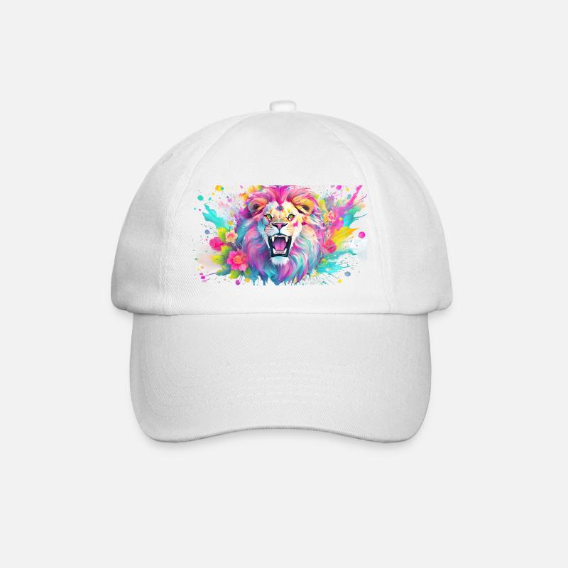 colorful lion - Baseball Cap - white/white