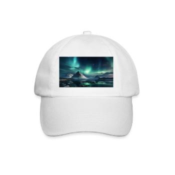 Nuit polaire avec aurores boréales dans le panorama d’hiver - Casquette classique - blanc/blanc - Devant
