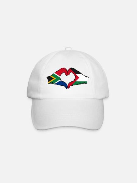 South Africa Palestine Flag Hands Heart Shape - Baseball Cap - white/white
