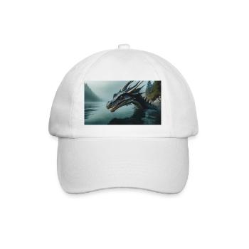 Ein realistischer böser dunkler Drache in einem nebligen Fluss - Baseballkappe - Weiß/Weiß - Vorne
