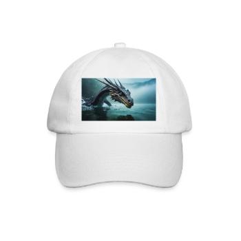 Ein realistischer böser dunkler Drache in einem nebligen Fluss - Baseballkappe - Weiß/Weiß - Vorne