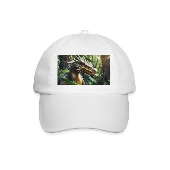 Ein realistischer, majestätischer grüner Drache jagt - Baseballkappe - Weiß/Weiß - Vorne