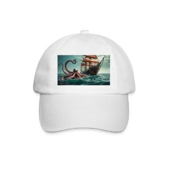 creepy mythical places – kraken sailing ship - Baseball Cap - white/white - Front