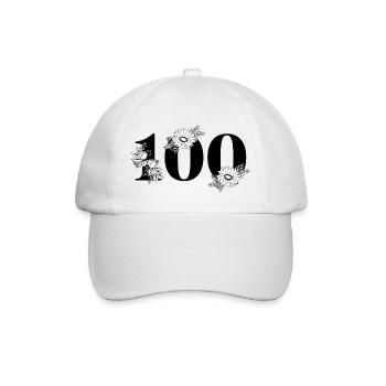 Numéro 100 floral noir - 100e anniversaire floral - Casquette classique - blanc/blanc - Devant