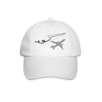 Paper airplane with airplane shadow - Baseball Cap - white/white - Front