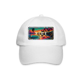 Side Türkei Vintage Sonnenuntergang Schild - Baseballkappe - Weiß/Weiß - Vorne