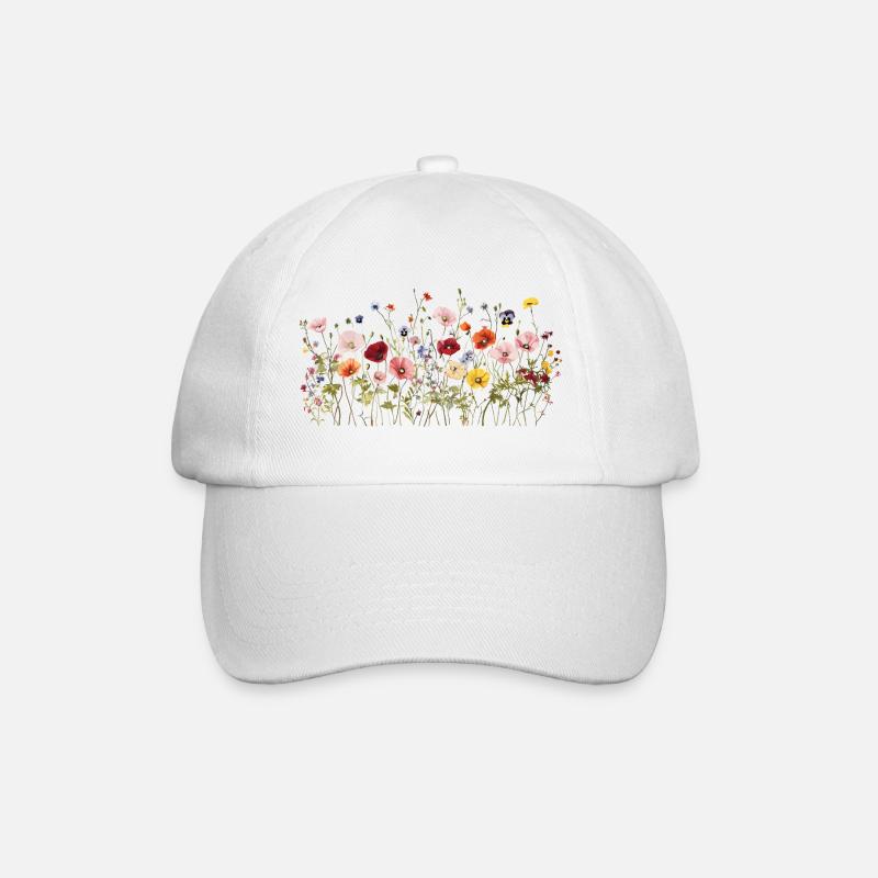 Prairie de fleurs sauvages - Fleurs naturelles à l’aquarelle - Casquette classique - blanc/blanc