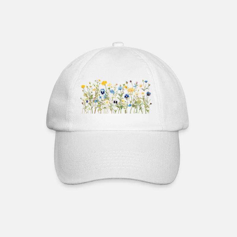 Wilde Blumenwiese - Natürliche Aquarellblüten - Baseballkappe - Weiß/Weiß