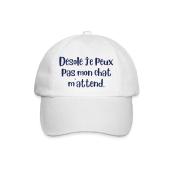 Désolé je peux pas mon chat m'attend. Tête de chat - Casquette classique - blanc/blanc - Devant