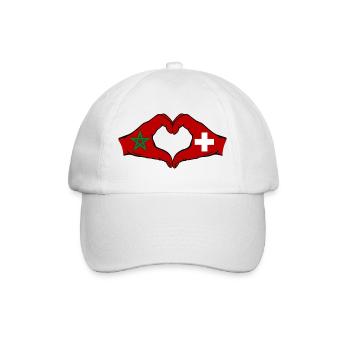 Morocco Switzerland Flag Hands Heart Shape - Baseball Cap - white/white - Front