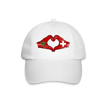 Morocco Switzerland Flag Hands Heart Shape Used - Baseball Cap - white/white - Front