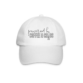 powered by coffee and chaos Kaffeejunkie Spruch - Baseball Cap - white/white - Front