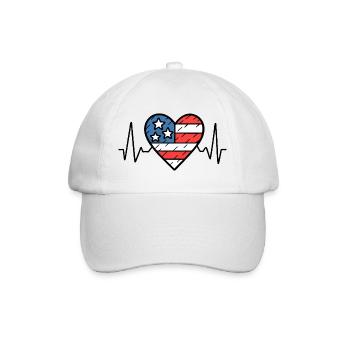 USA Heartbeat Line Amerikanische Flagge Love Design - Baseballkappe - Weiß/Weiß - Vorne