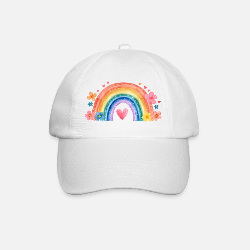 Regenbogen Einschulung – Süßes Mädchen Design - Baseballkappe - Weiß/Weiß