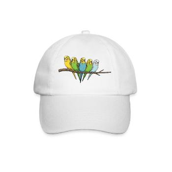 Famille colorée de perruches ondulées sur la branche - Casquette classique - blanc/blanc - Devant