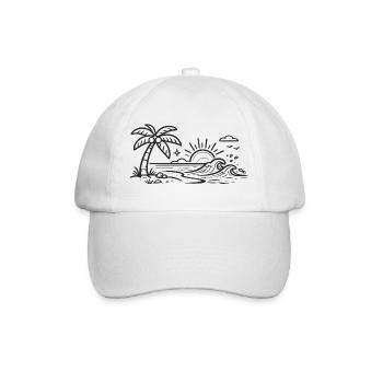 Tropical Palm Wave Line Art - Baseball Cap - white/white - Front
