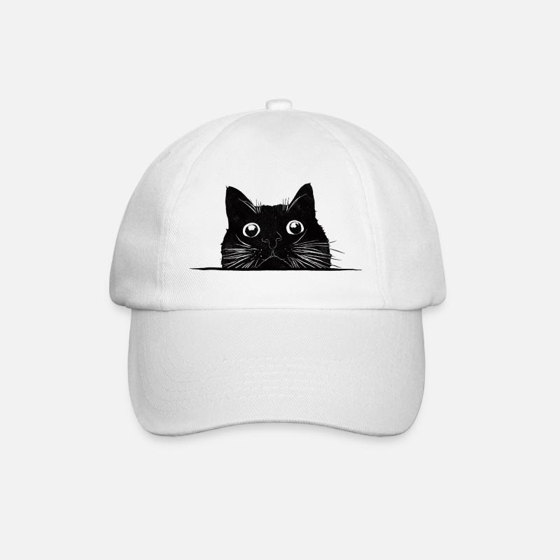 Guckende Katze mit Schnurrhaaren schwarz - Baseballkappe - Weiß/Weiß