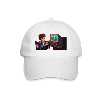 Retro gamer child on PC - Baseball Cap - white/white - Front