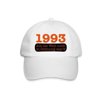 Geboren Jahrgang 1993 als die Welt noch in Ordnun - Baseballkappe - Weiß/Weiß - Vorne