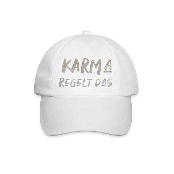 Karma regelt das Spruch lustig Inspiration - Baseballkappe - Weiß/Weiß - Vorne