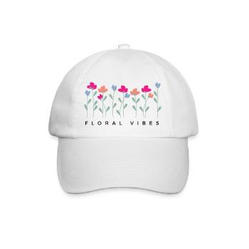 Blumige Vibes - Geschenkidee - Baseballkappe - Weiß/Weiß - Vorne