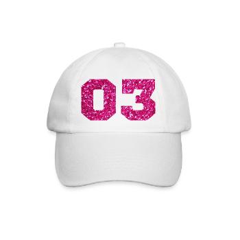 Nummer 3 Pink Glitter - 3. Jubiläum - Baseballkappe - Weiß/Weiß - Vorne