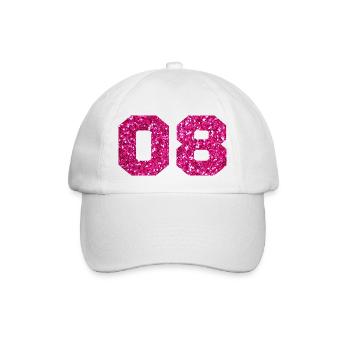 Nummer 8 Pink Glitter - 8. Jahrestag - Baseballkappe - Weiß/Weiß - Vorne