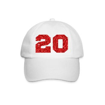 Nummer 20 Roter Glitzer - 20-jähriges Jubiläum - Baseballkappe - Weiß/Weiß - Vorne