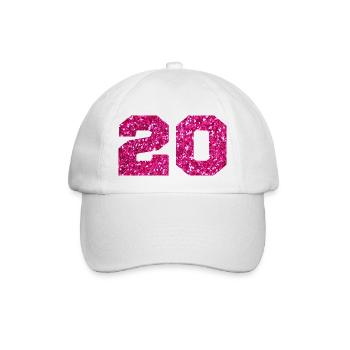 Nummer 20 Pink Glitter - 20-jähriges Jubiläum - Baseballkappe - Weiß/Weiß - Vorne