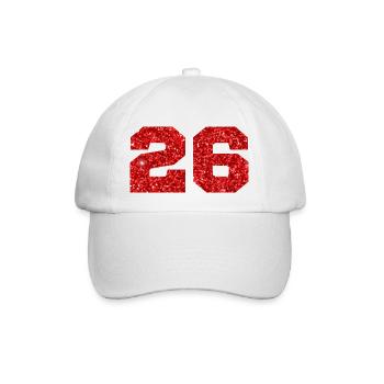 Nummer 26 Roter Glitzer - 26-jähriges Jubiläum - Baseballkappe - Weiß/Weiß - Vorne