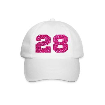 Nummer 28 Pink Glitter - 28-jähriges Jubiläum - Baseballkappe - Weiß/Weiß - Vorne