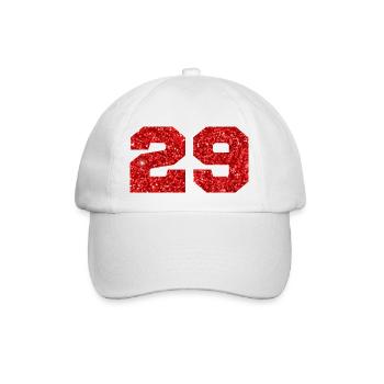 Nummer 29 Roter Glitzer - 29-jähriges Jubiläum - Baseballkappe - Weiß/Weiß - Vorne