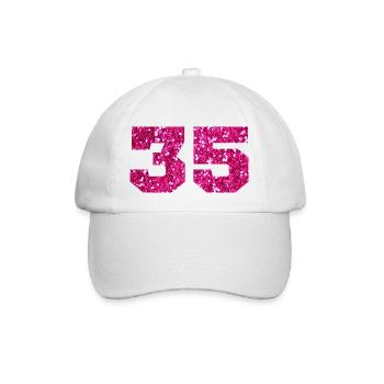 Numéro 35 paillettes rose - 35e anniversaire - Casquette classique - blanc/blanc - Devant