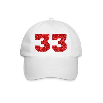 Number 33 Red Glitter - 33rd Birthday - Baseball Cap - white/white - Front