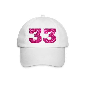 Number 33 Pink Glitter - 33rd Birthday - Baseball Cap - white/white - Front