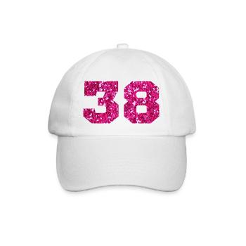 Nummer 38 Pink Glitter - 38. Geburtstag - Baseballkappe - Weiß/Weiß - Vorne