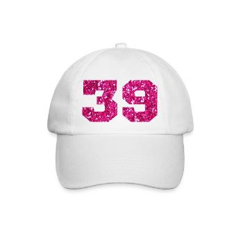 Numéro 39 paillettes rose - 39e anniversaire - Casquette classique - blanc/blanc - Devant