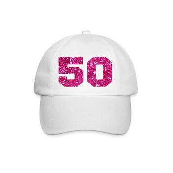 Numéro 50 paillettes rose - 50e anniversaire - Casquette classique - blanc/blanc - Devant