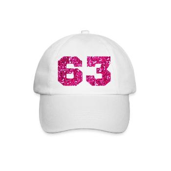 Number 63 Pink Glitter - 63rd Birthday - Baseball Cap - white/white - Front