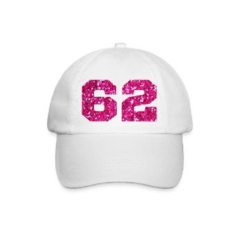 Number 62 Pink Glitter - 62nd Birthday - Baseball Cap - white/white - Front