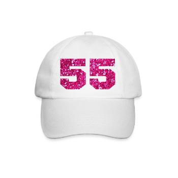 Nummer 55 Pink Glitter - 55-jähriges Jubiläum - Baseballkappe - Weiß/Weiß - Vorne
