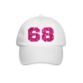 Nummer 68 Pink Glitter - 68. Geburtstag - Baseballkappe - Weiß/Weiß - Vorne