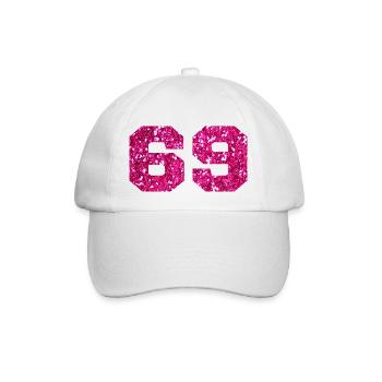 Numéro 69 paillettes rose - 69e anniversaire - Casquette classique - blanc/blanc - Devant