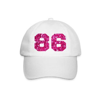 Number 86 Pink Glitter - 86th Birthday - Baseball Cap - white/white - Front