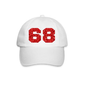 Nummer 68 Roter Glitzer - 68-jähriges Jubiläum - Baseballkappe - Weiß/Weiß - Vorne