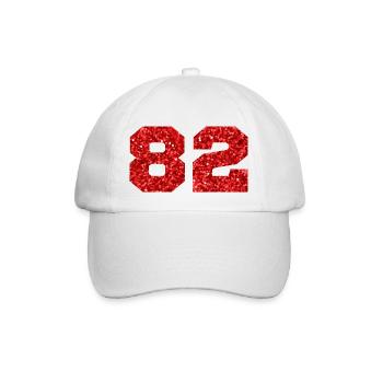 Nummer 82 Roter Glitzer - 82. Geburtstag - Baseballkappe - Weiß/Weiß - Vorne