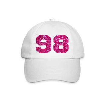 Number 98 Pink Glitter - 98th Birthday - Baseball Cap - white/white - Front