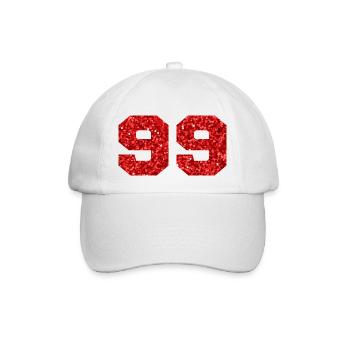 Number 99 Red Glitter - 99th Birthday - Baseball Cap - white/white - Front