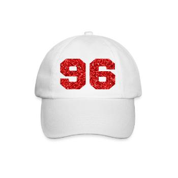 Number 96 Red Glitter - 96th Birthday - Baseball Cap - white/white - Front
